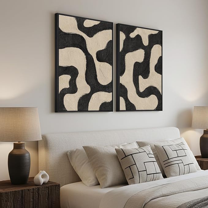 Framed Abstract Beige Black Wall Art - Image 2