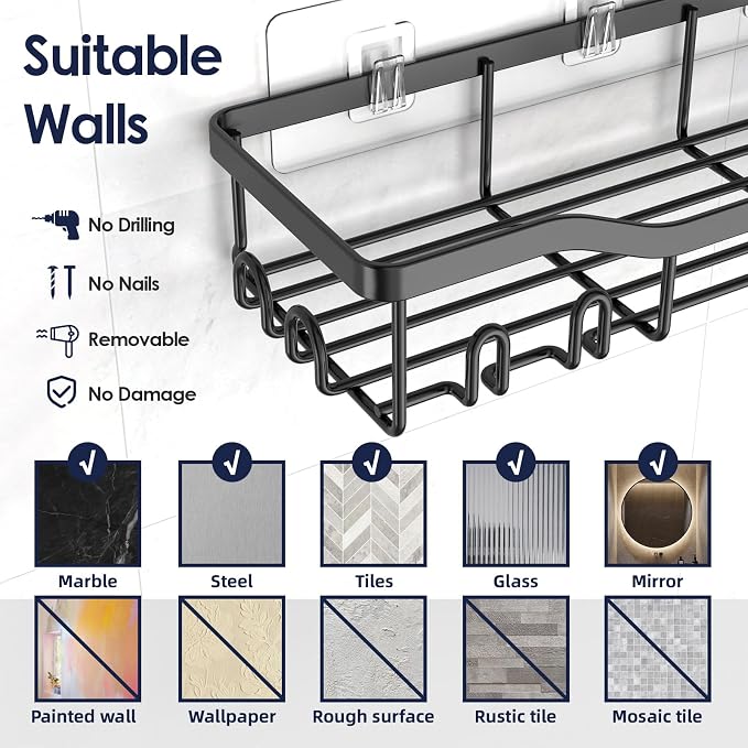 NESOMI Shower Caddy Adhesive Shower Organizer 8-Pack, Rustproof Stainless Steel - Image 9