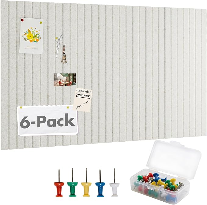 Cork Board Tiles for Wall with Push Pins, Removable 36" x 24" Slat Bulletin by Magrowill