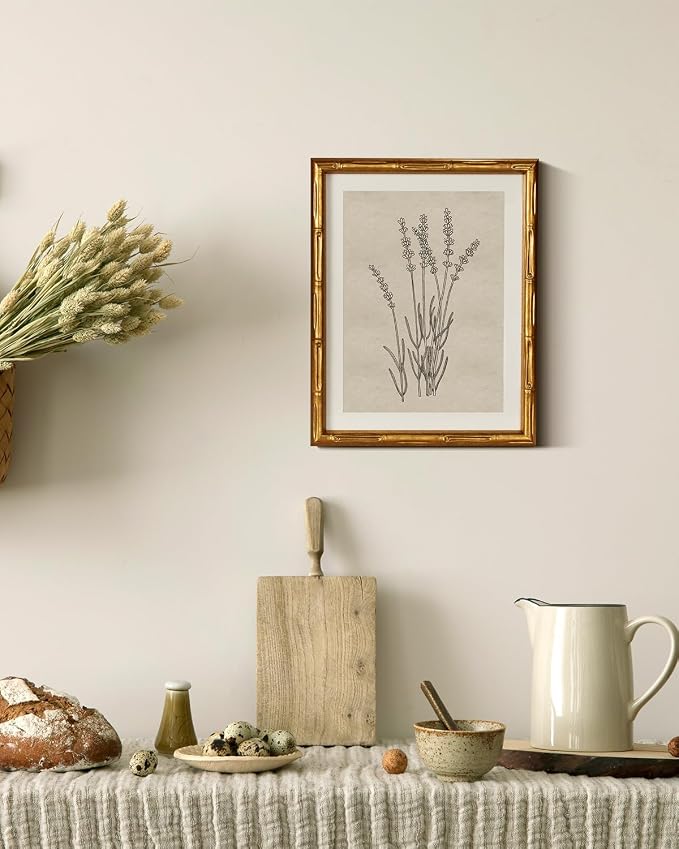 InSimSea Gold Bamboo Framed Canvas Wall Art, Minimalist Lavender Botanical - Image 6