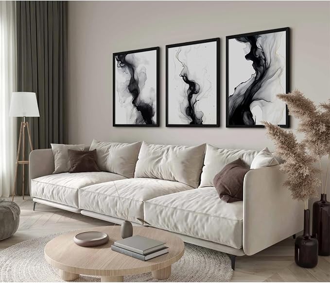 Black White Abstract Wall Art Decor Set of 3 Modern Wall Art Minimalist Canvas - Image 4