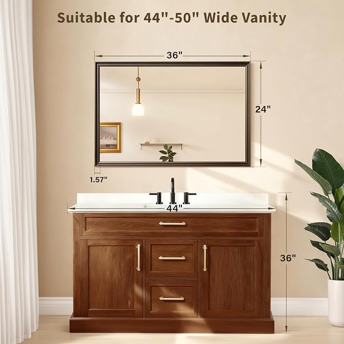 Retro Copper Effect Framed Wall Mirror, 24x36 Rectangle Mirror, - Image 2
