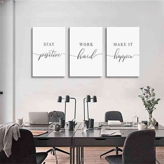 Framed Canvas Wall Art Positive Quote, Office Art, Motivational Artwork Set of - Image 4