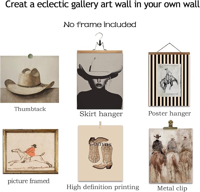 Vintage Western Cowboy Poster Set of 6, Southwestern Rustic Aesthetic Artwork - Image 6