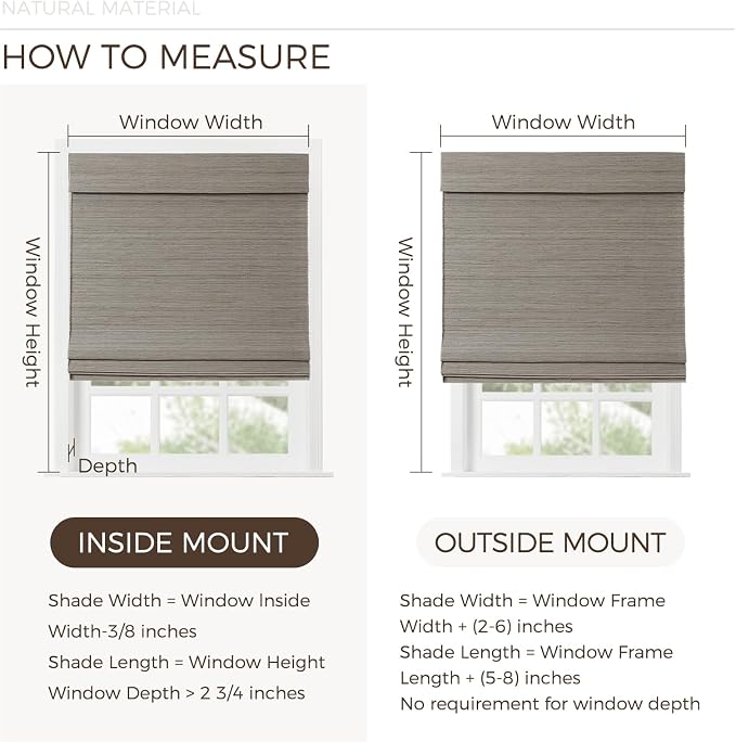 TWOPAGES Natural Woven No Drill Roman Shades, Custom Cordless Blackout Bamboo - Image 4