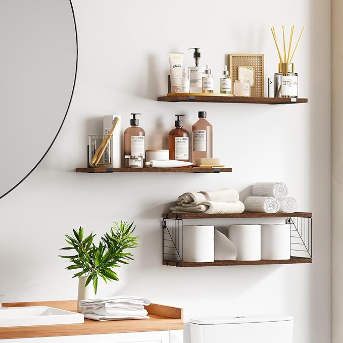 Fixwal Bathroom Floating Shelves Over Toilet, 15.8in Farmhouse Rustic Wood - Image 2