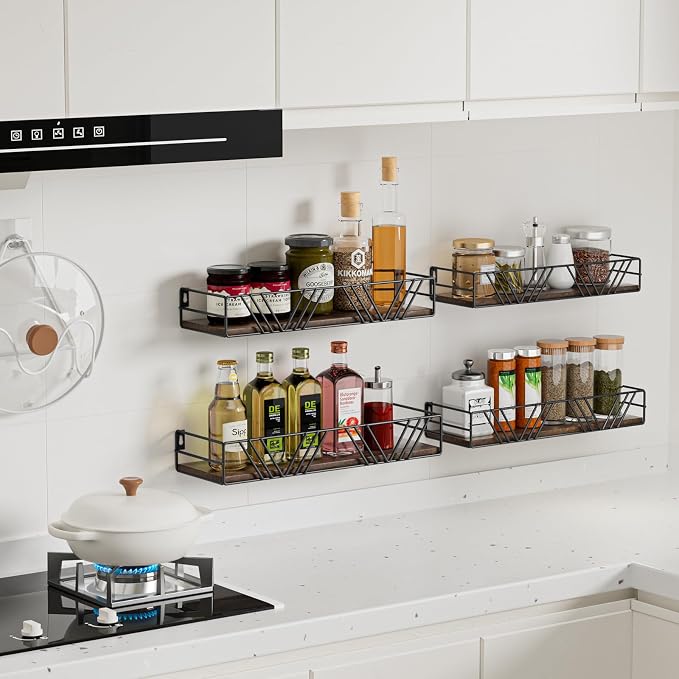 Amaoot Floating Shelves for Wall Set of 4, Different Sizes Mounted Wood - Image 4