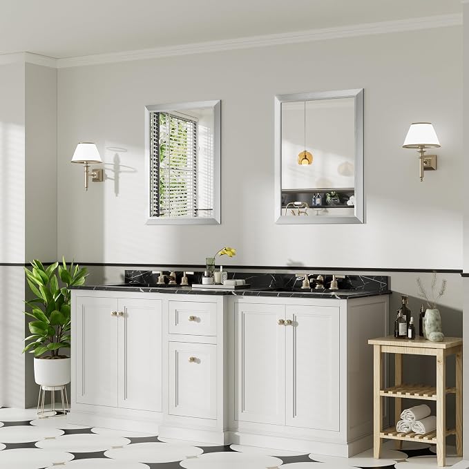 24x32 Inch Brushed Silver Bathroom Mirror - Image 6