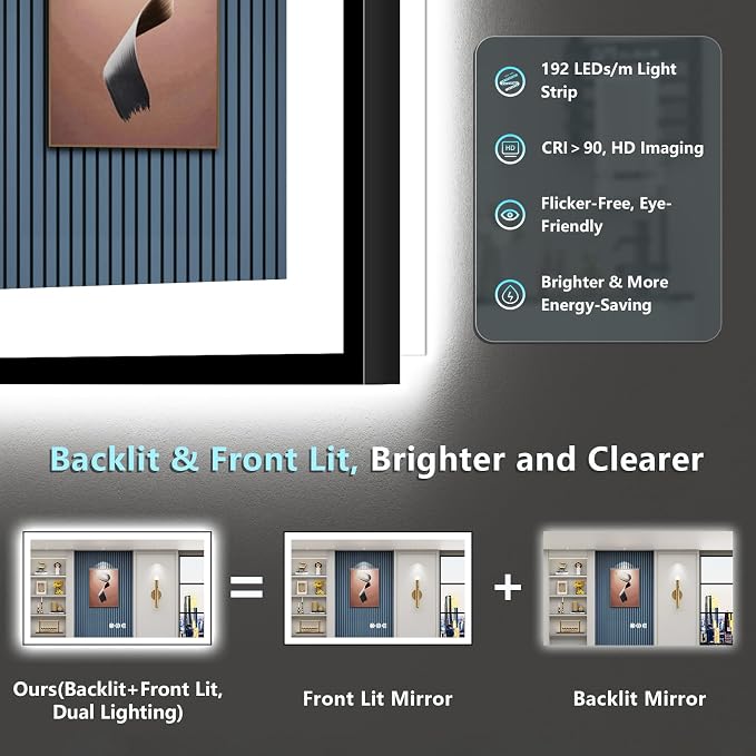 66x36 Black Framed LED Bathroom Mirror - Image 4