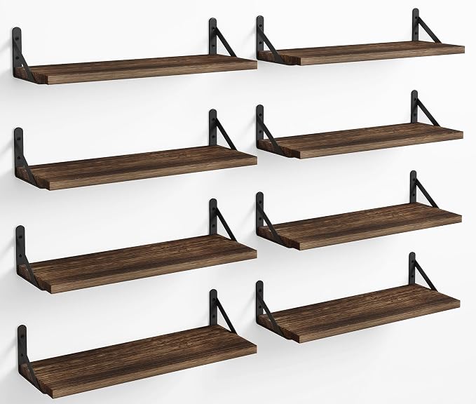 Fixwal Floating Shelves, Width 4.7in Rustic Wood Wall Shelves Set of 8 by Fixwal