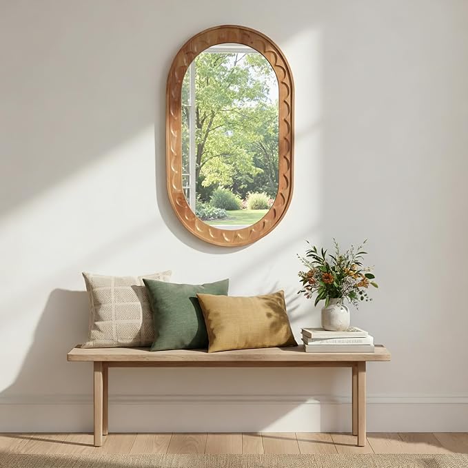 Wood Bathroom Mirror, 30 x 18 Inch Wood Wall Mirror - Image 8