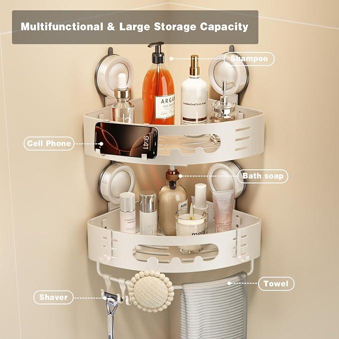 Voldra Corner Shower Caddy Suction Cup, Aluminum Corner Shower Shelves - Image 7