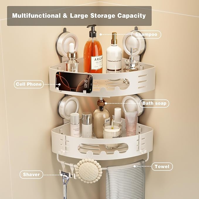 Voldra Corner Shower Caddy Suction Cup, Aluminum Corner Shower Shelves - Image 7
