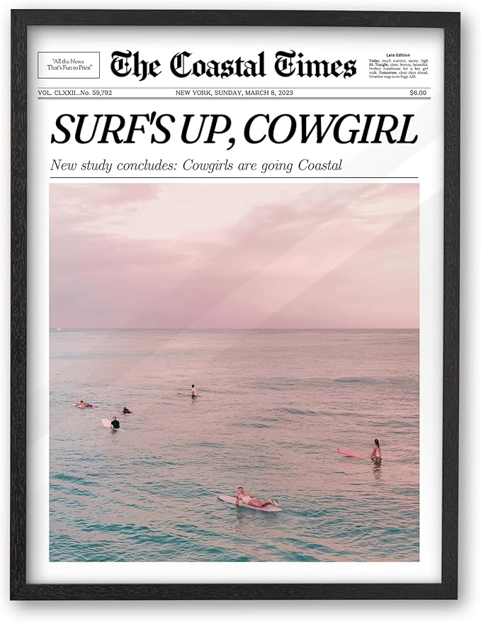 iHery Premium Natural Black OAK Wood 16x20in Surf’s Up Coastal Cowgirl Trendy by iHery