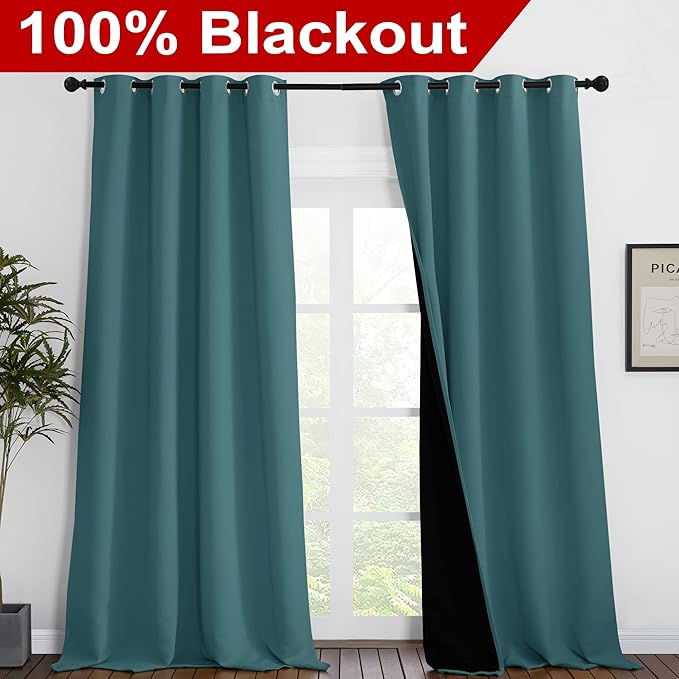 NICETOWN 100% Blackout Curtains 102 inches Long, Noise Reduction Window - Image 2