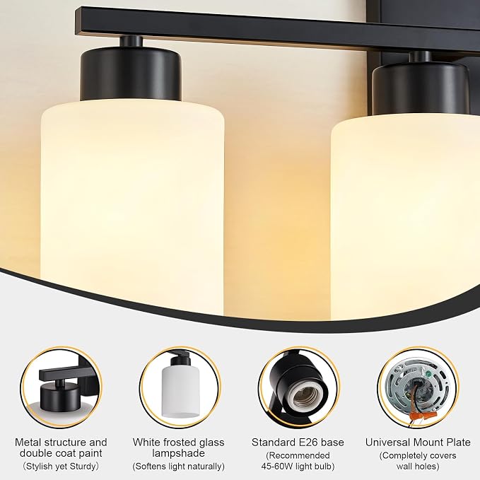 FonmYim Black Bathroom Light Fixtures, 5-Light Modern Vanity Light Over Mirror - Image 7
