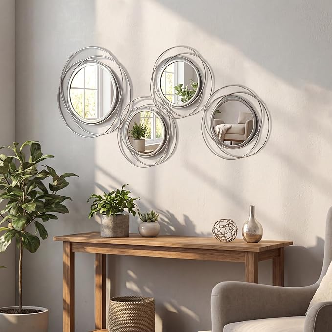 4 Piece Gold Round Wall Mirror Set Modern Metal Circle Home Decor by sxnzequnze