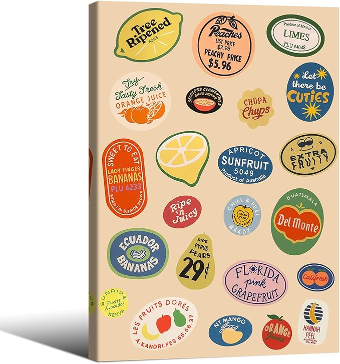 Framed Canvas Wall Art Posters Trendy Kitchen Vintage Fruit Market Pictures by PDFI