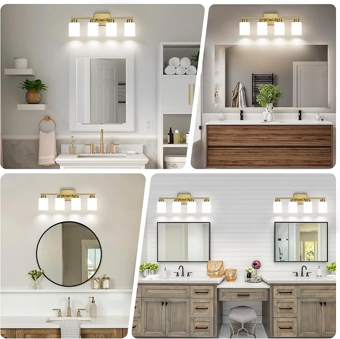 FonmYim Brushed Gold Bathroom Light Fixtures, 4-Light Modern Vanity Light Over - Image 3