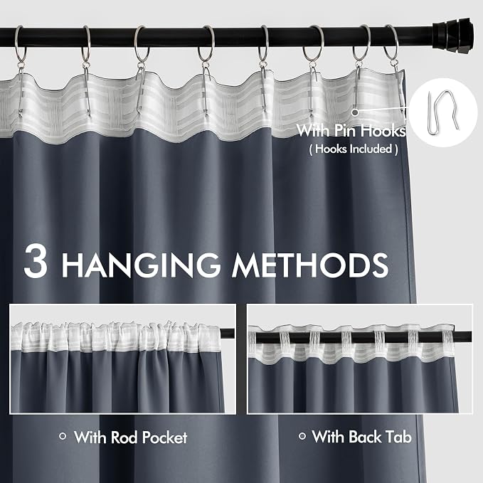 MIULEE Stone Blue Back Tab Blackout Curtains 90 Inches Long 2 Panels Set - Image 3