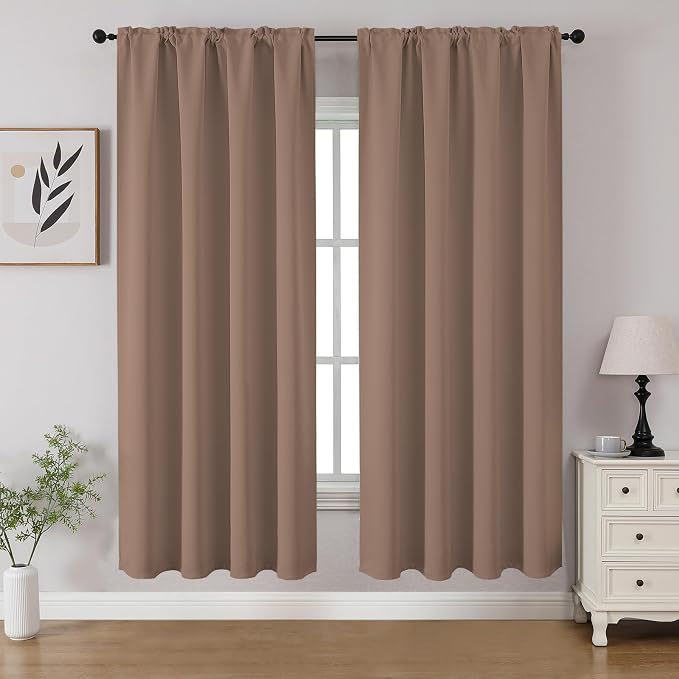 CUCRAF Khaki Blackout Curtains 63 inch Length 2 Panels Set, Rod Pocket Room by CUCRAF