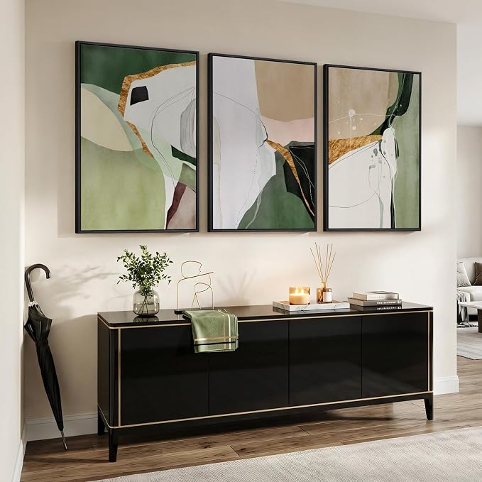Large Framed Green and Beige Abstract Wall Art - Image 5