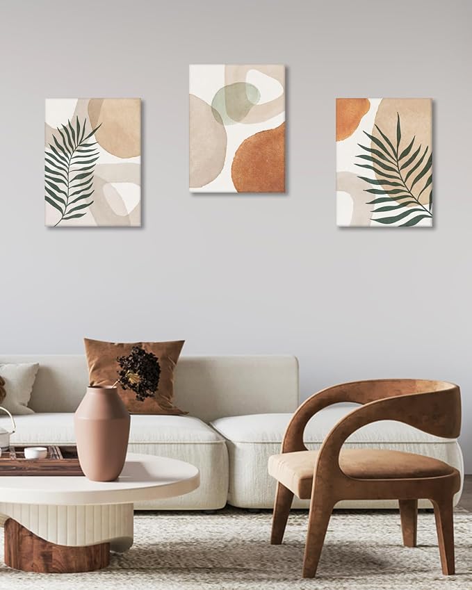 HesenDot Abstract Botanical Wall Art Set of 3, 30x40CM Neutral Plant Framed - Image 4
