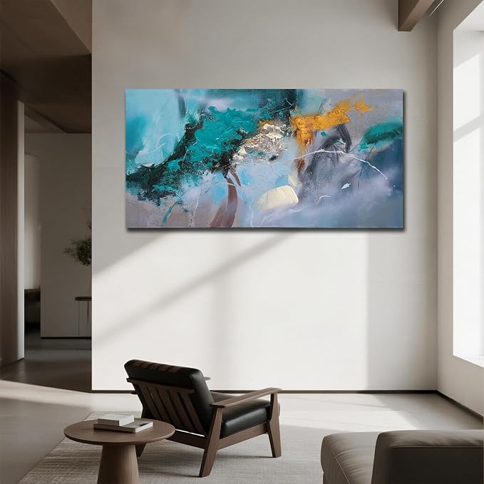 Anolyfi Teal Abstract Canvas Wall Art - Image 6