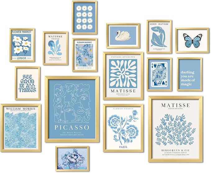 ANERZA 16 PCS Framed Blue Wall Art Decor, Matisse Wall Prints by ANERZA