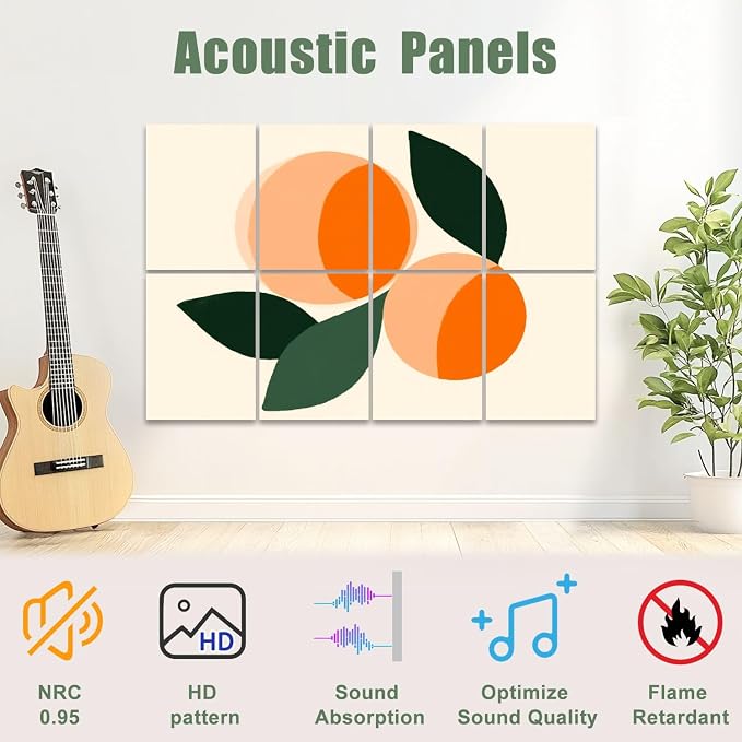 8 Pack Art Acoustic Panels Sound Absorbing Boho Botanical Leaf Orange Green - Image 3