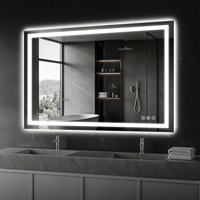 Koonmi 48"x36" LED Mirror for Bathroom, 90CRI Anti-Fog Vanity Mirror by KOONMI