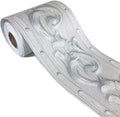 REDODECO Elegant Silver Grey Floral Molding Wallpaper Border Peel Stick Home by REDODECO