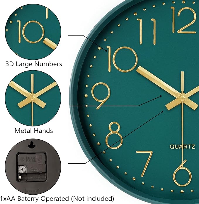 Wall Clock, Silent Wall Clocks Battery Operated 10 Inch- Modern Non Ticking - Image 6