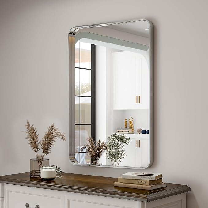 Easly Silver Bathroom Mirror for Wall, 30x22 Inch Rectangular Aluminum Alloy by EASLY