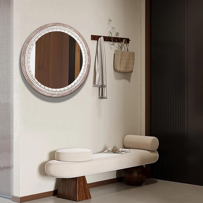 Reflinto 24 Inch Boho Wooden Round Mirror - Image 5