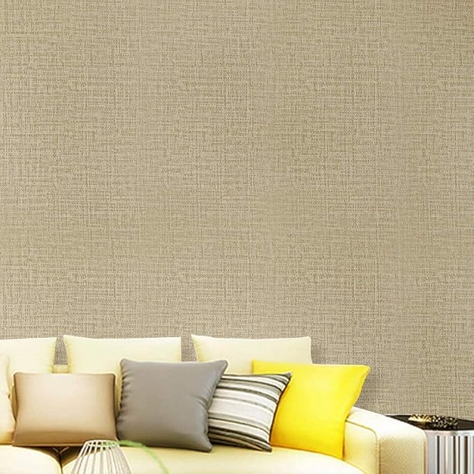 TANONE Khaki Contact Paper Peel and Stick, Grasscloth Beige Wallpaper Self - Image 5