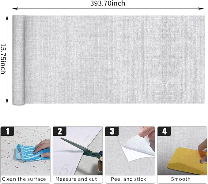 Grasscloth Peel and Stick Wallpaper, Light Grey Vintage Textured Faux Linen - Image 3