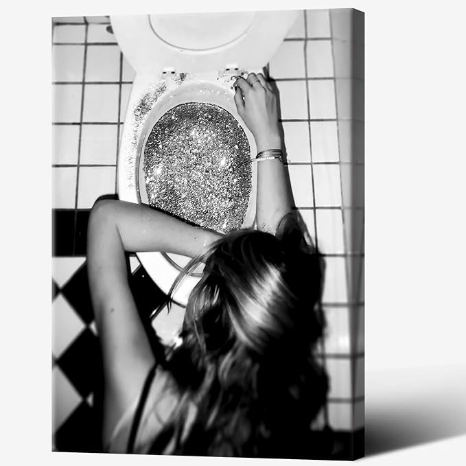 Funny Bathroom Wall Art Black and White posters Bar Disco Party prints painting by Liyark
