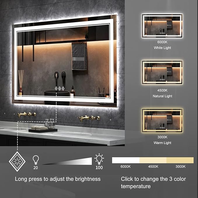 LED Vanity Mirror, 48x30 Inch Gradient Front and Backlit LED Mirror - Image 5