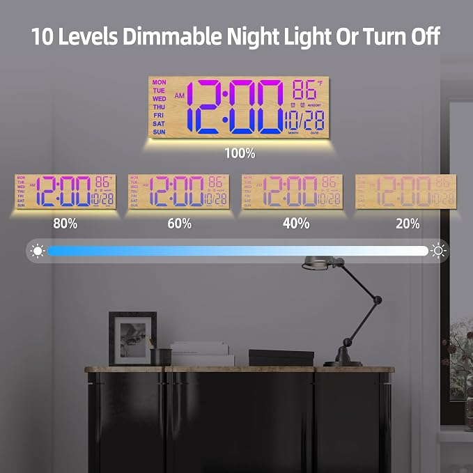 HAITANG 16.2" Large Digital Clock， 8 Colors Decorative Wood Wall Clock - Image 5