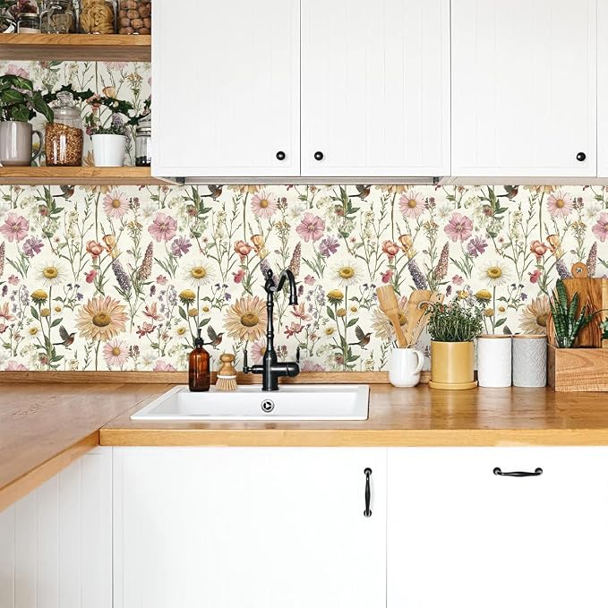 Livebor Floral Peel and Stick Wallpaper Floral Bird Contact Paper 16.9inch x - Image 5