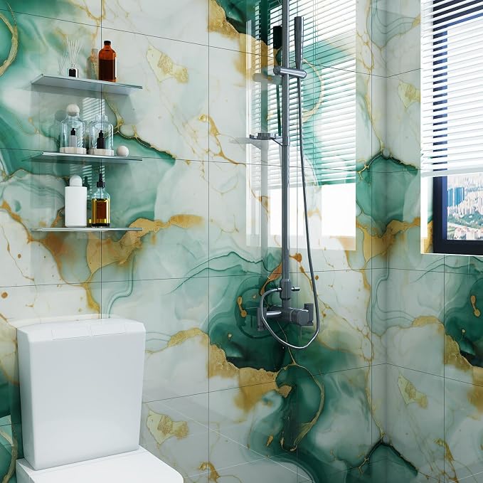 10pcs Peel and Stick Tile Shower Waterproof Marble Tiles Wall Panels, - Image 8