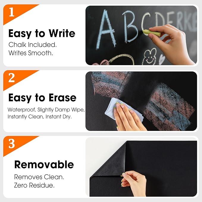 Chalkboard Wallpaper Peel and Stick, 35.4"x78.7" Blackboard Contact Paper Self - Image 7