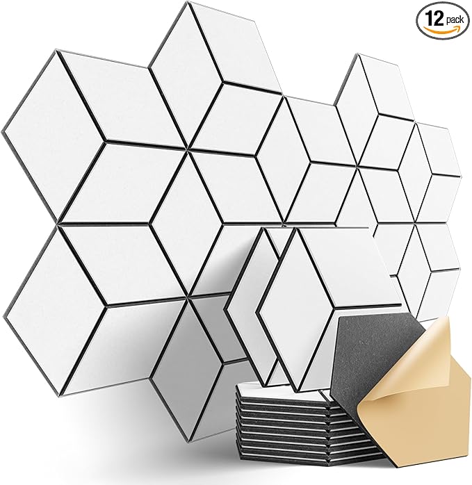 12-Pack Self-Adhesive Acoustic Panels 12" x 10" x 0.4" High-Density, by Dailycooper