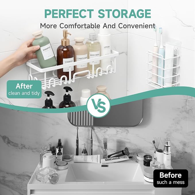 Veken 6-Pack Rustproof&Waterproof Shower Caddy, Adhesive Shelves Rack - Image 7