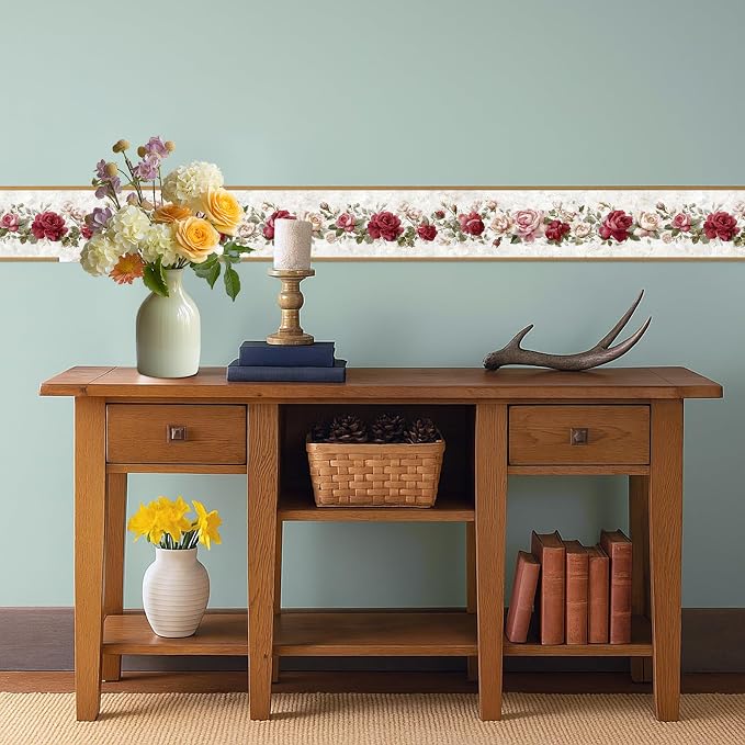 Vintage Rose Wallpaper Border 196x4 Inch Removable Wall Border Peel and Stick - Image 6