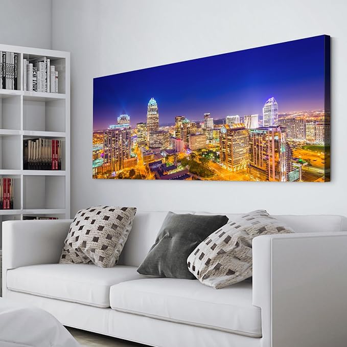 Charlotte City Skyline Wall Art Blue Night Cityscape Wall Decor North Carolina - Image 4
