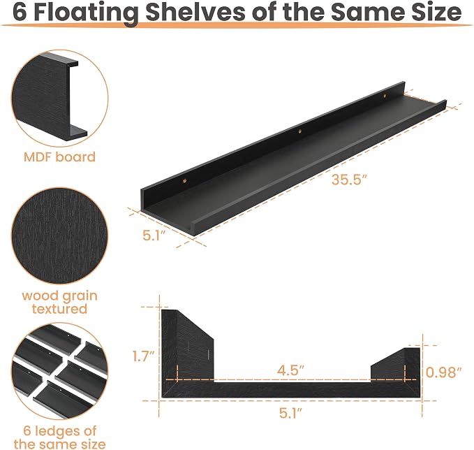upsimples Floating Shelves for Wall, 35.5 Inch Shelves for Decor Storage Set of - Image 3