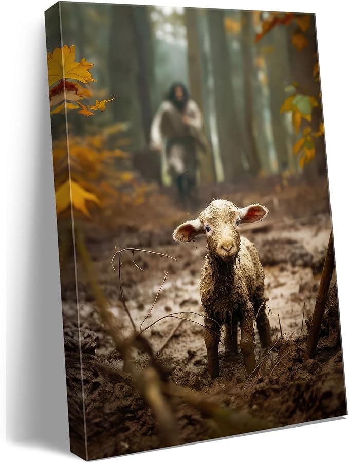 Large wall art for living room Jesus Running After Lost Lamb Picture for home by Ploceinywallart