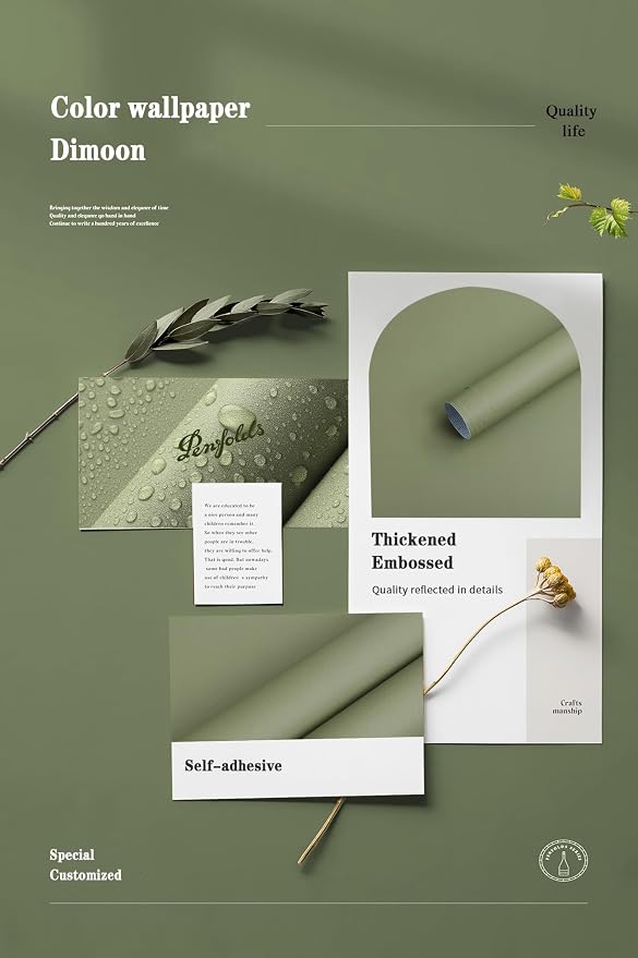 Dimoon 110''x17.7'' Green Peel and Stick Wallpaper Contact Paper Modern Self - Image 4